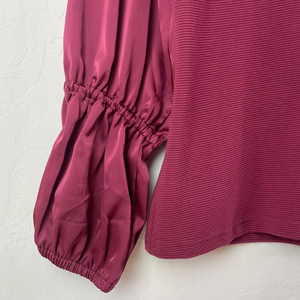 Maeve by Anthropologie Ribbed Tiered Long Sleeve Top in Burgundy Size Medium NEW - Picture 9 of 16